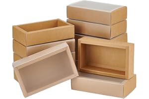 BENECREAT 12 Pack boîtes de boîte cadeau en papier kraft avec couvercle transparent 17x10x4cm Couvercle mat PVC boîte de tiroir en papier kraft, utilisé pour gâteau biscuit, bonbons, savon