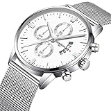 Herren Uhren Günstig Edelstahl,Herren Armbanduhr Schwarz Silber,Datumsanzeige,Herren Uhr Analog Quartz Uhr Männer Luxus Quarzuhr Mesh Armband Herrenuhren (E)
