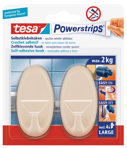 tesa selbstklebender Haken, bis 2kg, wieder ablösbar, oval, beige, 2 Stück - 2