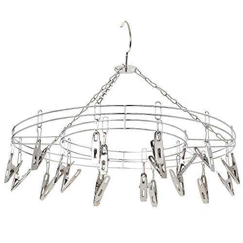 Merssavo 20 Clips Runde Edelstahl Wäscheständer Multifunktionale Socken Shorts Unterwäsche Kleiderbügel Hängend Regal - 3