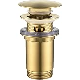 ONECE Gold Drain Plugs for Basin with Brass Overflow | Pop-Up Valve with Filter Basket, Universal Basin Drain Valve, Gold