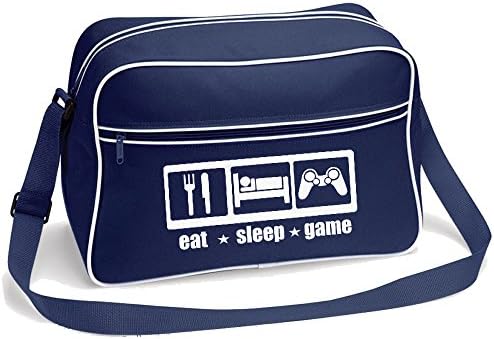 Eat Sleep Game Retro Shoulder Bag-Navy