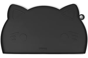 Coomazy Cat Food Mat Silicone Pet Feeding Mat for Dogs and Cats Non Slip Dog Bowl Mat for Food and Water Black