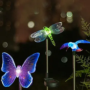 Quace Solar Garden Lights, Hummingbird, Butterfly & Dragonfly Solar Stake Lights, Solar Powered Pathway Lights, Multi-Color Changing Led Lights - 3 Sets