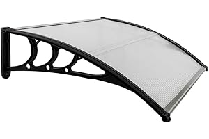 Outvita Auvent de Porte d'entrée, Contre Pluie Neige UV, Porte Toit Marquise Abri Protection en Polycarbonate (100 x 80 x 23 cm), Noir