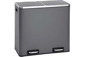 SVITA TM2X24 Treteimer 48 Liter Abfalleimer Mülleimer Design Mülltrennung Papierkorb Küchen-Ordnung herausnehmbare Inneneimer mit Henkel Deckel mit Schließdämpfer Trennsystem Grau