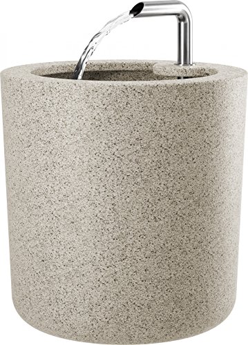 Gartenbrunnen mit LED Beleuchtung - Kunststoff - Farbe: Sand - Wetterbeständig - Höhe 37cm / Durchmesser 37cm - Sofort Einsatzbereit