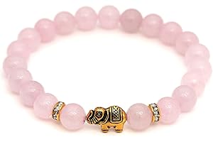 Elefant Armband mit echten 8mm Naturstein Perlen und Kristall Highlights mit Echtheitszertifikat - Rosenquarz Armband, Amethyst Armband, Bergkristall Armband, Turmalin Armband, Tigerauge Armband
