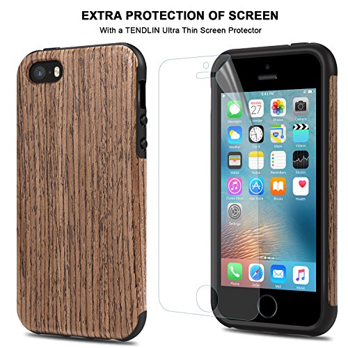 TENDLIN Funda iPhone SE Grano de Madera Silicona TPU H  brido Suave Carcasa para iPhone SE 5S 5  Rosa Negro