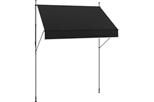 Outsunny Toldo Manual Retráctil 2x1,2 m Toldo Exterior Terraza Enrollable Altura Ajustable con Manivela 210-310 cm Protección UV30+ Sin Taladro para Jardín Balcón Patio Negro