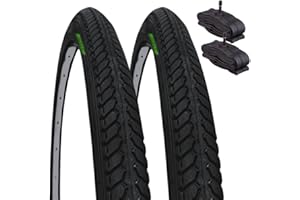 ECOVELO Lot de 2 pneus 700 x 35 C (37 – 622) + 2 chambres à air avec valve SCHRADER AMÉRIQUE pour vélo City Bike Trekking COUNTRY Noir 28 x 1 5/8 3/8
