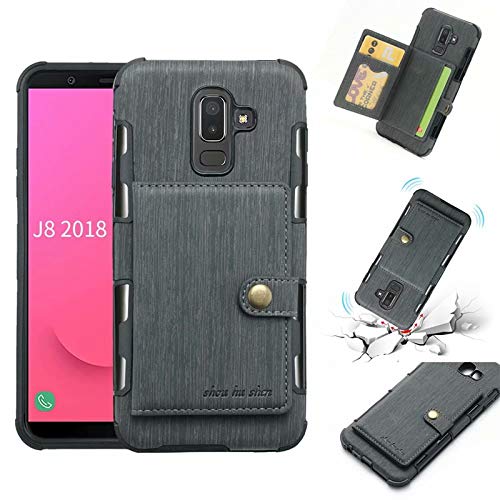 CHENJUAN Brushed PU Leather Flip Folio Wallet Case Business Multi-Card Slots Durable Shockproof Protective Cover Design For Samsung Galaxy J8 2018 (Color : Gray)