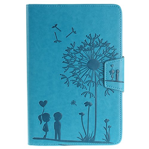 Etsue Hülle Case Tasche für Samsung Galaxy Tab E 9.6 SM-T560 Ledertasche Hülle, Löwenzahn Blume Liebe Paar Prägung Muser für Samsung Galaxy Tab E 9.6 SM-T560 Ultra Slim PU Leder hüllen Smart Cover Flip Case Wallet Cover Schutz Hülle Etui Schale Weich TPU Innere Magnetverschluss und Standfunktion Kartenfächer für Samsung Galaxy Tab E 9.6 SM-T560 + 1x Glitzer Staub Stecker + 1x Blau Eingabestift-Blau - 2