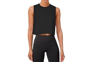 REORIA Women Crop Tops Workout Tops Loose Sleeveless Cropped Muscle Tank Open Back Shirts