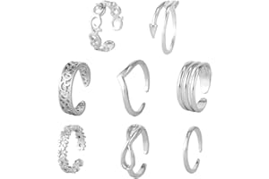 OPVYAEU 8 Stück 925 Sterling Silver Toe Rings for Women Open Adjustable Band Rings Jewelry Set（B）