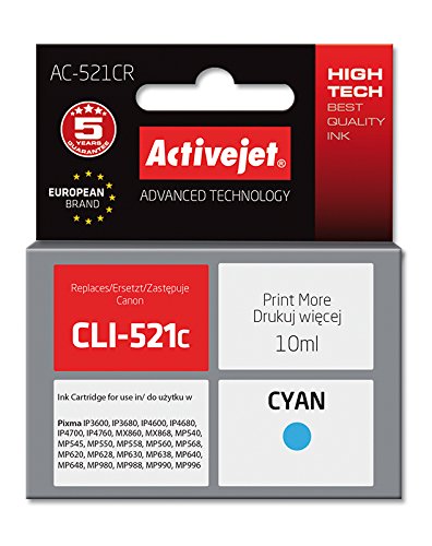 ActiveJet EXPACJACA0094 Tinte AC-521CR Refill für Canon CLI-521C, cyan