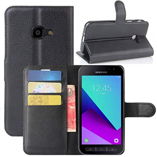 HualuBro Coque pour Samsung Galaxy Xcover 4 / 4S, Etui Housse à Rabat en PU Cuir Flip Leather Case Cover Antichoc Portefeuille Protection Stand Coque pour Samsung Galaxy Xcover4 / 4S (Noir)