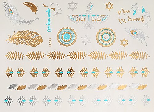 4 + 1 Bögen Metallic Tattoo Set Elli Türkis Flash Tattoo Aufkleber Hübsche Schmuck Tattoos - 3