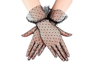 MenYiYDS Damenhandschuhe Spitze Ellbogenlanger Abendhandschuh Braut Kurze geraffte Satinschleife mit Schleife, Netzhandschuhe, Kostümparty, Kostümzubehör (Schwarz)