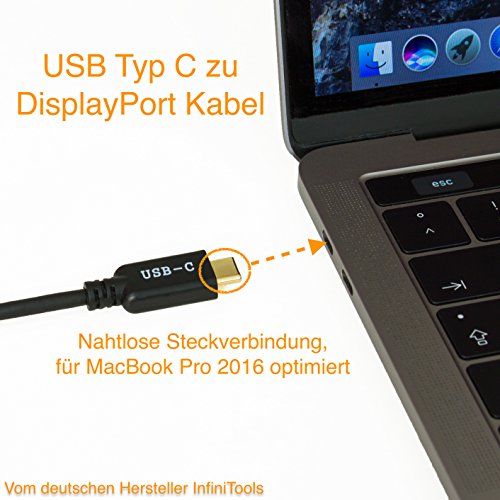 USB C zu DisplayPort Kabel 2m (4K@60Hz) – InfiniTools – USB 3.1 (Thunderbolt 3 kompatibel) , 2 Meter Länge – USB Type C auf DP, für MacBook Pro 2016 Macbook 12 Zoll, Samsung Galaxy S8, ChromeBook Pixel,… - 3