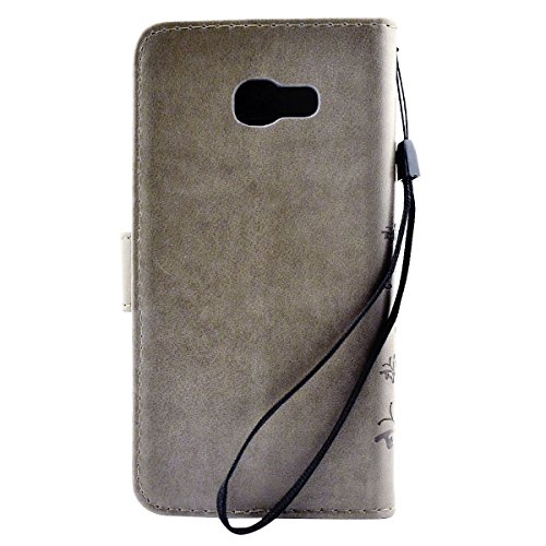 Samsung Galaxy A5 (2017) Hülle, Fraelc® Galaxy A5 (2017) Schutzhülle Flip Case mit Kartenfach und Standfunktion Schmetterling Muster Ledertasche für Samsung Galaxy A5 (2017), Grau - 4