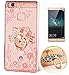 Produktbild Huawei P8(2015) Hülle mit Panzerglas,Ultra Slim Soft TPU Silikon Transparent Wasserdicht Shockproof Anti Slip Protection Schutzhülle,3D Bling Glitzer Strass Durchsichtig Weichem Silicone Thin Handy Hülle,Butterfly Blume Kristall Diamant Glänzend Stoßdämpfend Spiegel Schutz Crystal Case Tasche Etui Bumper mit Diamant Ring Halter Ständer Standfunktion Case für Huawei P8(2015) 5.2 Zoll-[katze rose gold ]+Panzerglas/Schutzfolie/ Displayschutzfolie