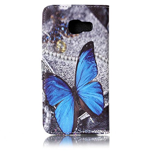 Galaxy A5 2017 Hülle,Samsung Galaxy A5 2017 Handyhülle Brieftasche,Retro Blau Schmetterling Muster Leder Schutzhülle Case Etui im Bookstyle Weiche Inner Magnetverschluss Protektiv Flip Hülle Tasche Wallet Telefon-Kasten Case Cover mit[Ständerfunktion] und [Kartenfächer]für Samsung Galaxy A5 2017+1xSchwarz Glitzer Bling Eingabestift-Blau Schmetterling - 3