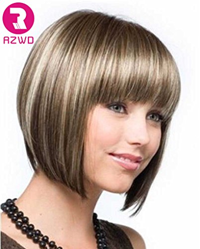 RZWD Short Straight Mix Color Fashion Full Bangs Soft Touch Bob Wig