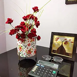 Amishi Blissful Decor Designer 5 inches Wide Small pots with Stand for Indoor Plants -Designer Meena Green Flower planters for Living Room.