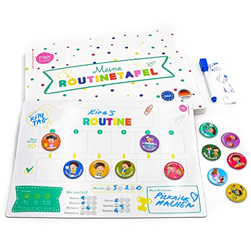PinkMausi Belohnungstafel Kinder - Magnetisch & auf Deutsch - Für Mädchen & Jungen - Inkl. 12 Magneten mit Aufgaben & Belohnungen - Routine-Aufgaben spielerisch Lernen