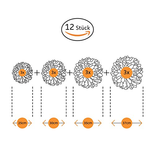 Amazy Seidenpapier Pom Poms (12er Set) – Wunderschöne Seiden Deko-Kugeln zum Aufhängen (Orange) - 2