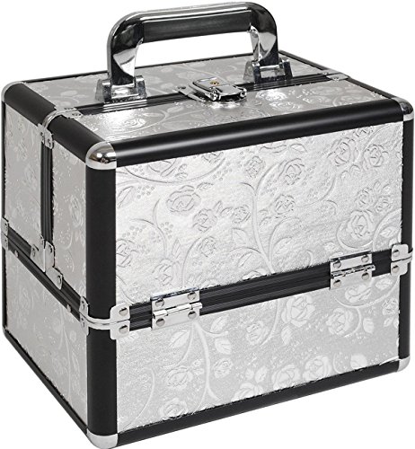Professional Large Beauty Vanity Cosmetic Makeup 9 compartment Case Box Storage Aluminium (Silver Rose)