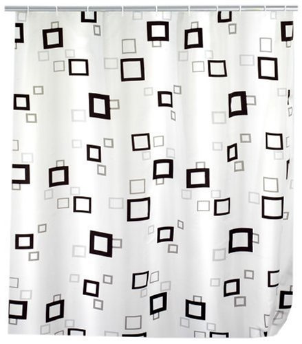 WENKO 19176100 Duschvorhang Quadro - waschbar, mit 12 Duschvorhangringen, 100 % Polyester, Mehrfarbig
