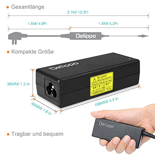 Delippo® 65W 19V 3.42A Laptop AC Adapter Ladegerät für Asus K40ab N20a X552ea Vx239h Mx239g Toshiba T130 Lenovo U350 V350 E255 E41 S300(5.5*2.5mm)[ 26 Monate Garantie] - 2