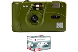 KODAK Pack M35 Argentique + Pellicule 100 ASA - Appareil Photo Kodak Rechargeable 35mm Olive Green, Objectif Grand Angle Fixe, Viseur optique , Flash Intégré + Pellicule APX 100, 36 poses