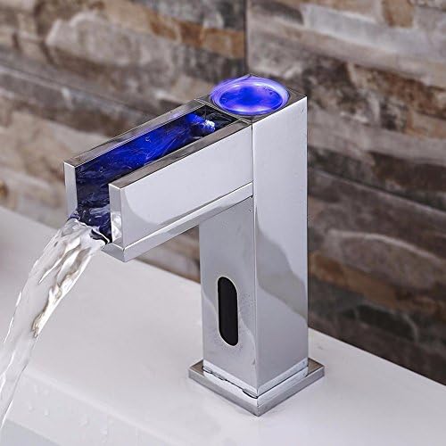 HBbobo Led Sensor Automatic Touchless Bathroom Basin Faucet Chrome Led Faucet Waterfall Sink Mixer Tap Faucet Torneira Para Banheiro,Chrome