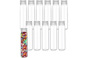 Rifrpha 12 Pieces Clear Plastic Test Tubes with Screw Caps Plastic Tubes with Lids 110ML Clear Test Bottle Transparent Laboratory Test Tubes Scientific Test Tubes for Plants Flowers Sweets Sample