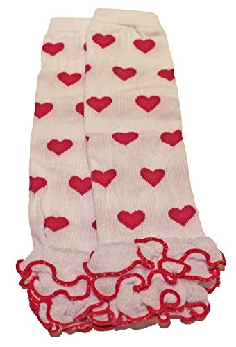 Baby Toddler Girl Winter Leg Warmers Bright Pretty Cute Design - Hearts (White with Pink Hearts)