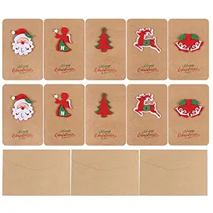 15 Set Christmas Kraft Paper Greeting Cards with Envelope Lovely Blessing Cards