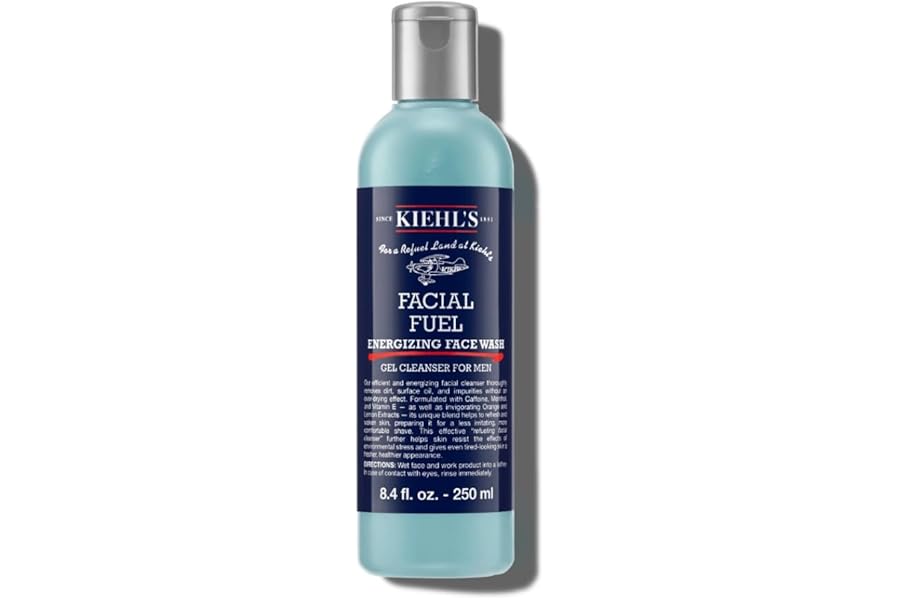 Kiehl's Facial Fuel Energizing Face Wash, Refreshing Men's Gel Cleanser, with Caffeine, Vitamin E and Menthol, All Skin Types