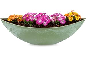 MATCHES21 HOME & HOBBY Macetero ovalado para exterior, cuenco decorativo grande en verde jaspeado como maceta para flores, jardinería de 55 cm para jardín, balcón o cementerio como joya para tumba resistente a la intemperie