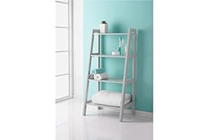 Saxony® Wooden 4 Tier Ladder Shelf Grey Bathroom Storage Cabinet Shelving Rack Display Unit Space Saving Organizer Decorative Furniture Shelves Flat Pack