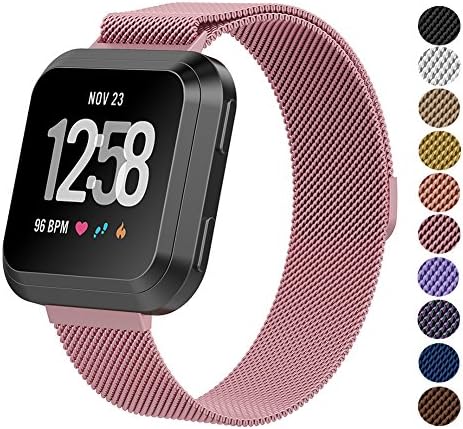 Fitbit Versa Strap, Pasway Milanese Loop Stainless Steel Metal Mesh Replacement Bracelet Bands with Adjustable Magnetic Lock for Fitbit Versa Fitness Smartwatch Sport Accessory Wristbands (Small- 14~17cm, 8#-Rose Pink)