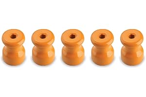 Amarcords - Fermacavo grandi con viti e tasselli. 5 isolatori vintage in porcellana colorati per installazioni di cavi treccia a parete colore ARANCIO