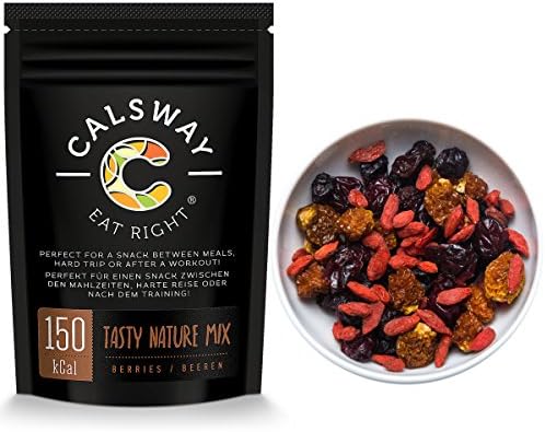 (Pack of 6) 150 Calories TASTY NATURE Dried Berries Mix by Calsway - Cranberries, Blueberries, Black Raisins, Physalis, Goji