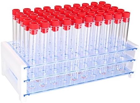 50 Tube - 13x100mm Clear Plastic Test Tube Set with Caps and Rack