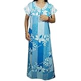 Indiatrendzs Women Cotton Nighty Floral Print Half Sleeve Maxi Nightwear 44" (Light Blue)