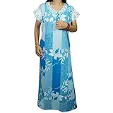 Indiatrendzs Women Cotton Nighty Floral Print Half Sleeve Maxi Nightwear 44" (Light Blue)