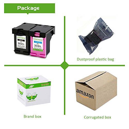 2 Paquetes GREENBOX Reciclado HP 302 XL 302XL Cartuchos De Tinta Reemplazo  1x negro  1x color  por HP Deskjet 3636 3630 1110 2130 2130 3633 3632 3638 3634 3635 3637 2135 2134 2132 HP Envy 4525 4520 4524 4527 4522 4528 4521 HP Officejet 3831 4655 4650 3833 4658 3834 3830 4654 3832 4657 3835