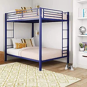 Unqiue Handicraft Full Bunk Bed for Kids, Metal Frame with Ladder (Blue)